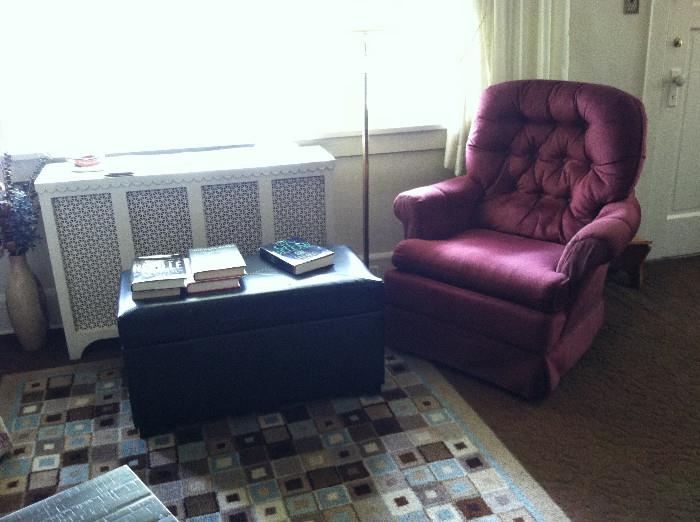 Storage ottoman and armchair.