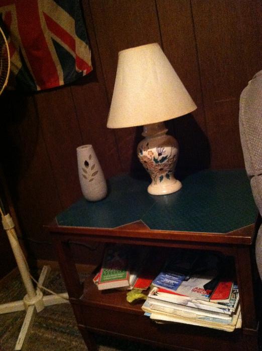 End table and lamp.