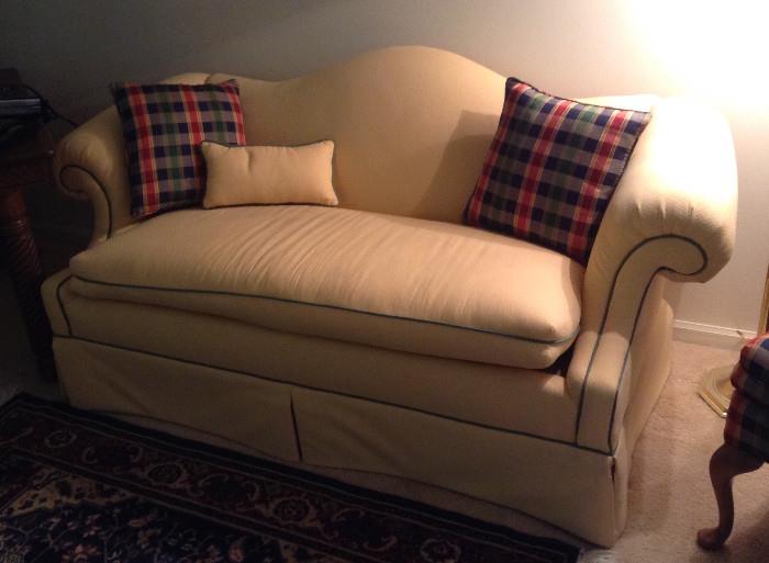 Darling yellow with blue trim sofa/loveseat