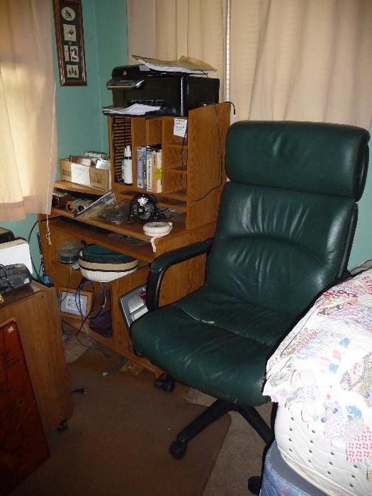 computer desk and nice leather chair