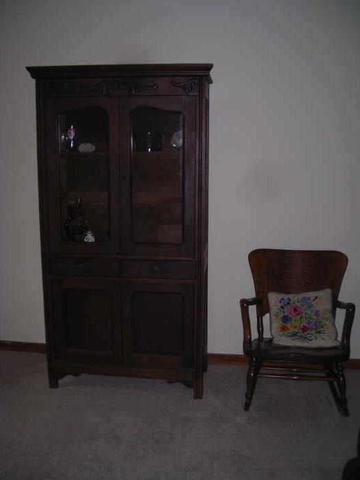 antique cabinet and chair
