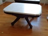 Walnt Victorian White Marble Top Coffee Table
