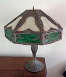8-Panal Slag Glass Table Lamp, Carmel/Green