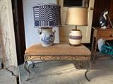 Stoneware Base Lamps and Upholstered Metal Bench with Storage