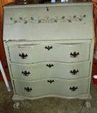 Antique Painted light green desk with slant front, cubby holes and inside drawer, and ball and claw feet
