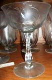 One of a set of Duncan and Miller Chantilly stemware--footed iced teas; footed water goblets; footed tall sherbets, plus 7 12" plates. Several other Duncan pieces available