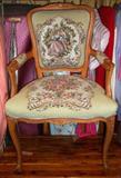 Vintage Louis XV style carved crest padded upholstered arm chair