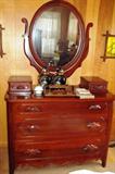 Beautiful Davis Cabinet Co. Lillian Russell collector's cherry three drawer dresser with boxes and wishbone mirror.