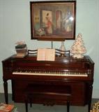 Baldwin Acrosonic Piano with bench, and "Love Letters" Frederic Mizen signed print