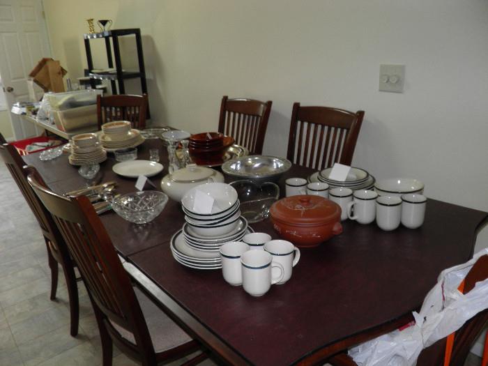 Richardson Brothers Dining Room Table, Dishes and Glassware