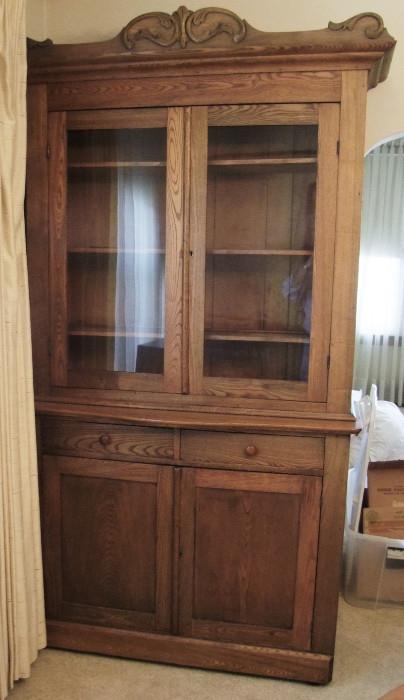 C/1890 Victorian Ash Breakfront Cupboard with carved crest 
