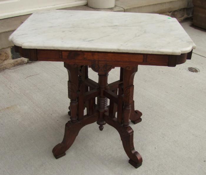 C/1880 Walnut Victorian white marble top table