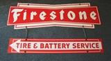 C/1950's Firestone 2 sided Tire & Battery Service sign