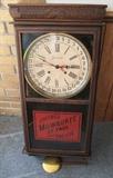 C/1890's Sessions Oak Wall Regulator w/ advertising for "Chicago, Milwaukee, St. Paul and Pacific Rail Road" w/calendar dial 