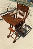C/1890's Oak Child's pressed back high chair/walker combo w/cane seat 