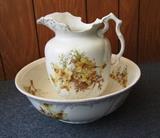 C/1890's English Pitcher and Bow w/yellow floral transfer decorations