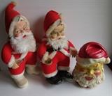 C/1950's American Bisque Santa Head cookie jar, repainted lid ~ 2-C/1960's Plush Coca Cola Santa dolls w/bottles 