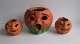 3-C/1940's Paper Mache Halloween Jack-O-Lanterns, 1 lg., 2 small