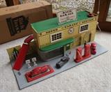 Rare C/1940's Rich Toys Super Garage Service Station w/3 autos, accessories and original box 