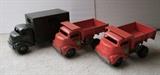 C/1950's Heavy Metal Bank of America Armored Truck ~ 2-C/1950's Heavy Metal Red Dump Trucks 
