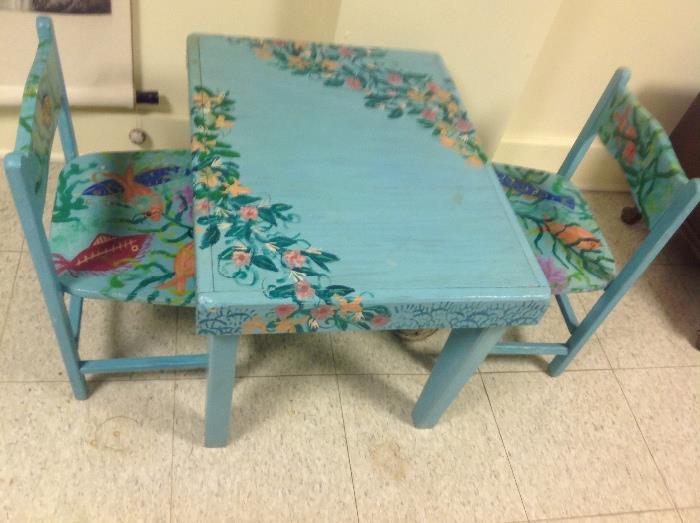Antique hand painted child's table and chairs
