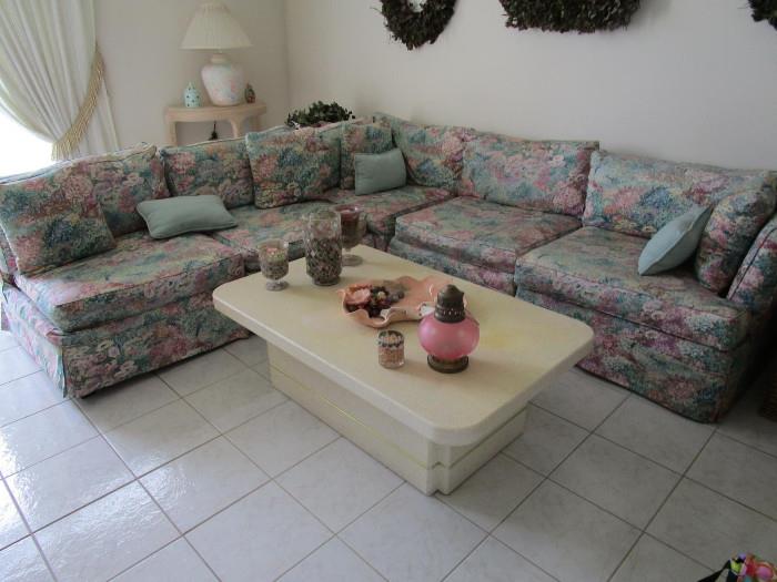 SOFA, COFFEE TABLE AND DECORATIONS