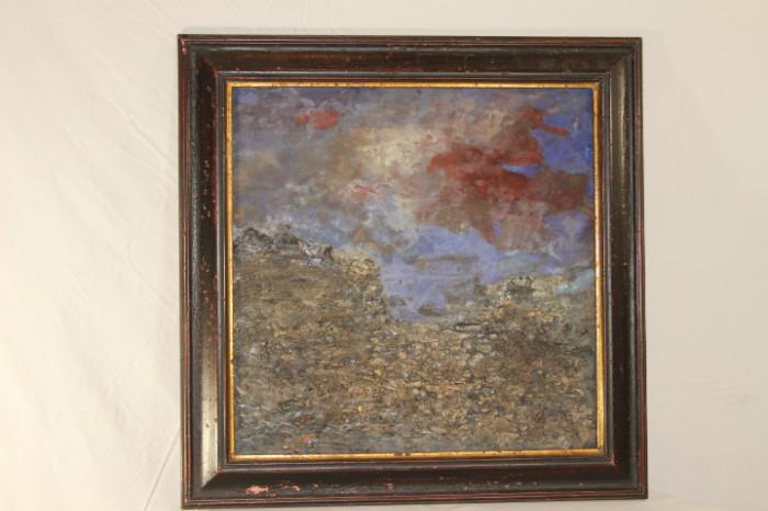 Fine Art – Framed piece. Painting has various texture. Piece marked on back ‘Timothy Murphy Tucson, Arizona 1999′. Breast works. Oil on panel piece. Piece can be hung. Piece has Peyton Write sticker with price of $3,250.