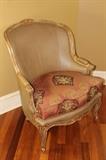 Furniture – Arm chair. Piece has a large cushioned seat upholstered. Button trim piece. Marked Century Hickory Inc. In very nice condition
