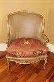 Furniture – Arm chair. Piece has a large cushioned seat upholstered. Button trim piece. Marked Century Hickory Inc. In very nice condition
