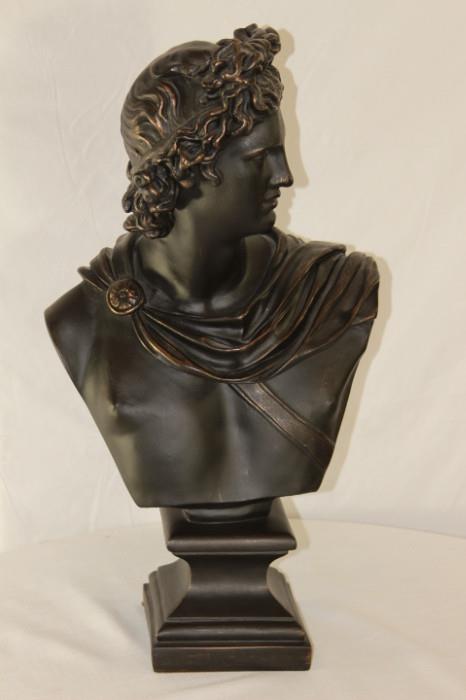 Furnishing – Head and shoulder sculpture. Piece is of a man wearing a laurel wreath. Well made piece. In good condition. Unmarked.