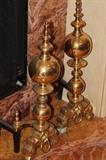 Furnishings – Pair of fireplace ends. Golden pieces in circular ball pattern. One piece has visible chip to bottom leg.
