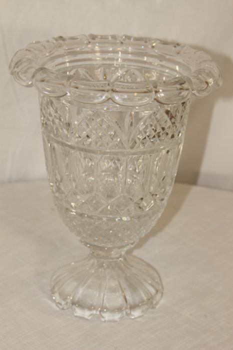 Furnishing – Crystal vase. Piece is cut crystal on small pedestal. Beautiful piece. Very sturdy.