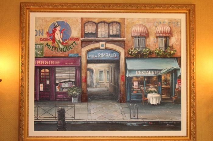 Fine Art – Framed and matted piece. Oil painting of a French street. Piece marked “Miroslav”. Beautiful! Mint!