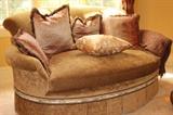Furniture – Loveseat with pillows. Seat has signs of ware to trim. Plush piece. Marked Furnitureland South High Point, North Carolina, USA.