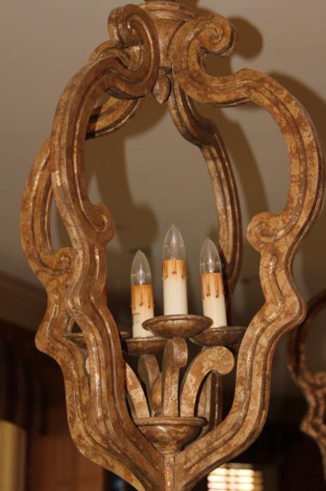 Furnishing – Hanging light fixture. Piece is decorative with four faux candles. Pretty piece in good condition