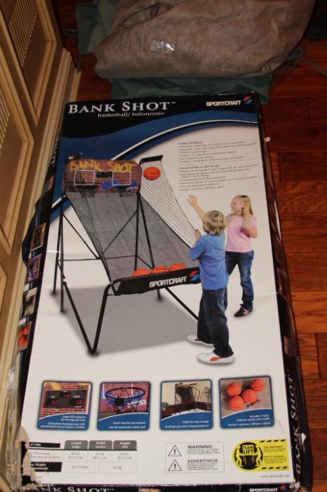 Toys & Hobbies – Bank shot indoor basketball game. Piece is still in original packaging. 84 in long, 43 in wide, and 84 in tall