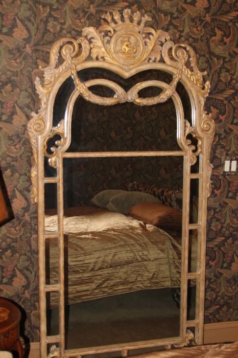 Furnishing – Elaborate decorative floor mirror. Piece has a beautiful frame gilded and ornate. Unique, sturdy piece. In very good condition