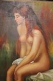 Fine Art – Oil painting of topless woman. Woman has long hair. Piece is marked ‘C.W.Harcoure’. Ornate and lovely frame.