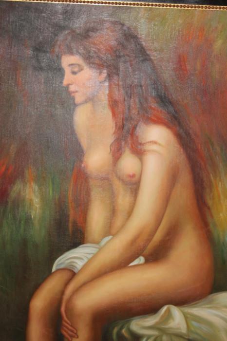 Fine Art – Oil painting of topless woman. Woman has long hair. Piece is marked ‘C.W.Harcoure’. Ornate and lovely frame.
