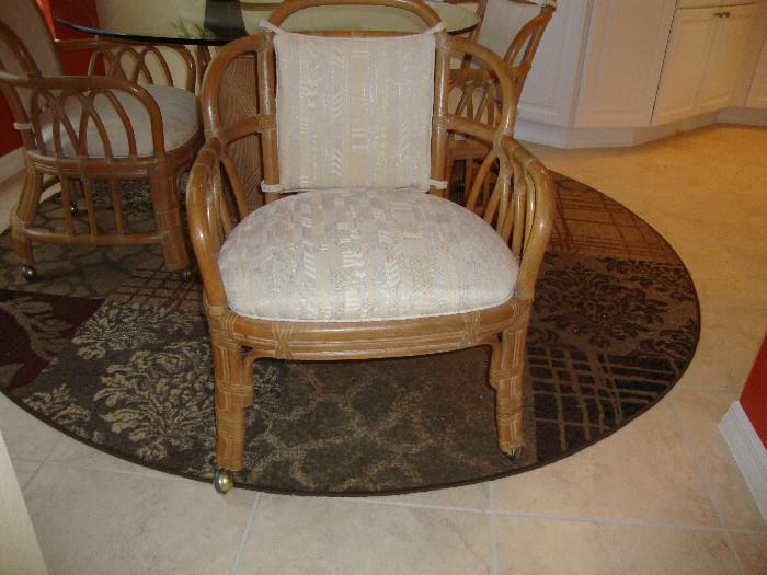 Upholstered chairs on castors