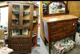 Primitive Style Corner Cabinet & Antique Dresser with marble top & mirror.