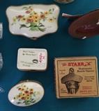 Limoges ('Paris Style', France) 'Hand Painted for Bullock's Wilshire' Hinged Trinket / Pill Boxes (3): Small Square, Small Oval, & Medium
 