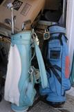 Lots of Golf Bags and Clubs