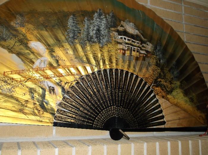 Large handpainted oriental fan 