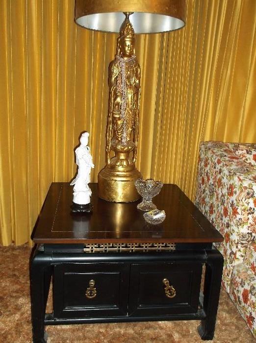 Oriental end table and large lamp