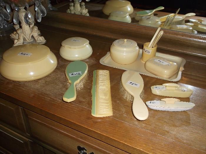 Celluloid or French ivory dresser pieces 