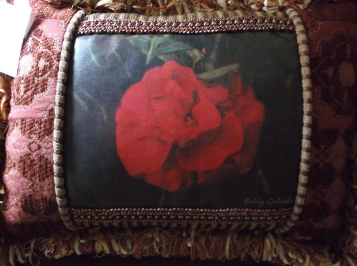 Camilla signed hand painted on canvas pillow