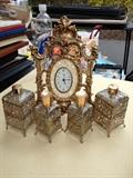 Wonderful Gilded Clock and Lotion Bottles