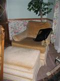 gold color down filled club chair w/ottoman