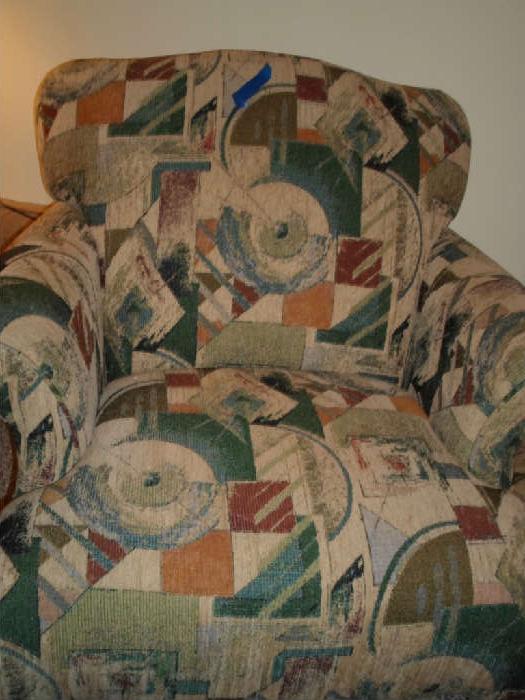 side chair w/ottoman, interesting fabric